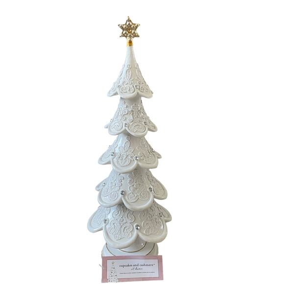 18in Snowy Gingerbread Lace Tree White Christmas Decor by Cupcakes & Cashmere - Picture 13 of 16